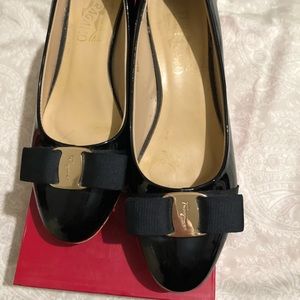 Feragamo 1 Inch Black Patent Box Heel Size 6.5